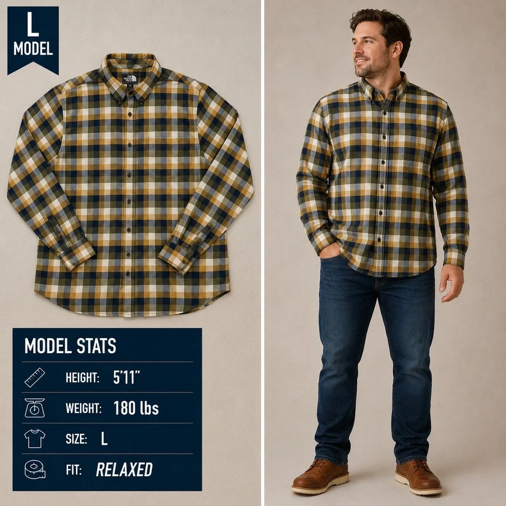 The North Face Mens Plaid Flannel Shirt Large Yellow‎ Blue Long Sleeve